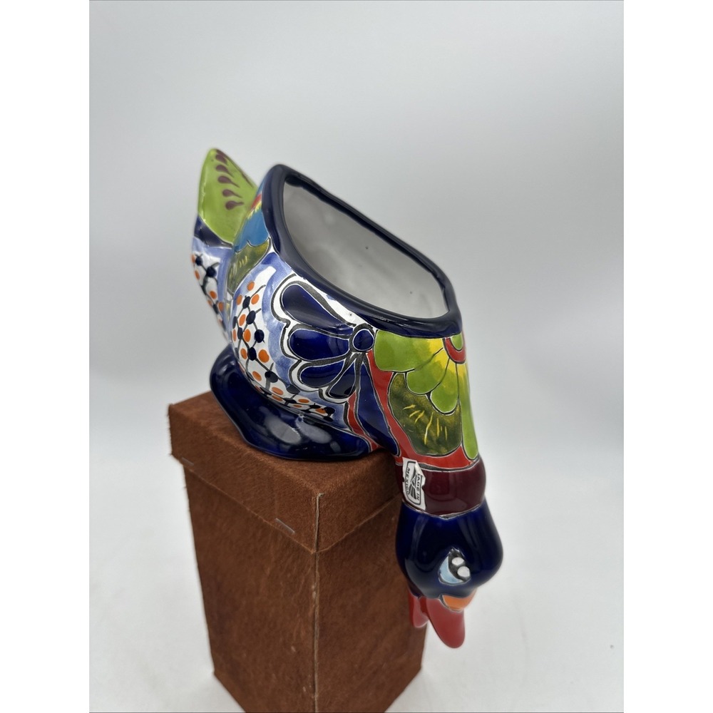 Ceramic Duck Planter Hand-painted Shelf Sitting Mexico EUC